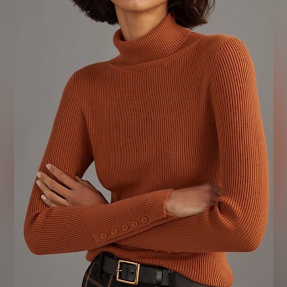 Anthropologie Ribbed Button-Sleeve Turtleneck